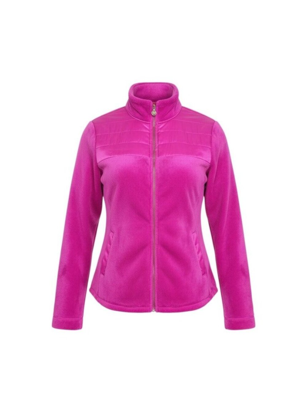 Lilly Pulitzer Womens Pink Fleece Full-Zip Jacket Quilted Shoulder Panels M